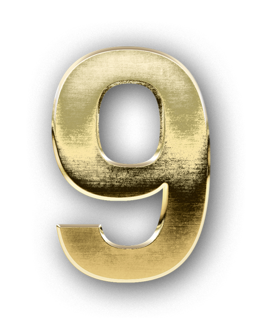 Number NINE digit 9 gold 3D text typography PNG images free